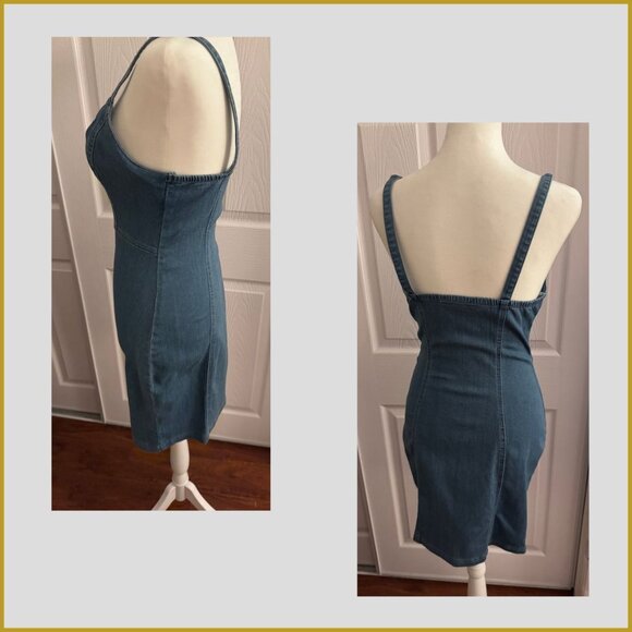 Haute Monde Denim Bodycon Zip Front Mini Dress Size M - Picture 5 of 12